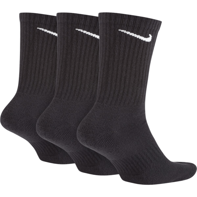 Nike Everyday Cushion Crew Training Socks (3 Pairs) in Black Nike Dri-fit Technology Helps You Stay Dry and Comfortable. Thick terry sole provides comfort and impact absorption. Ribbed arch band offers a supportive feel. Crew silhouette covers your ankle and lower calf. With Nikes staple Dri-Fit technology wicking away moisture, keeping your feet dry and comfortable, these socks should be cemented as a part of any outfit