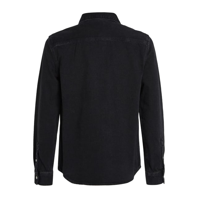 Mens Calvin Klein Logo Patch Denim Shirt in black.- Classic collar.- Front press-stud fastening.- Two chest flap pockets.- Press-stud fastening cuffs.- Faded effect.- Curved hem.- Ref: J30J3258951BY