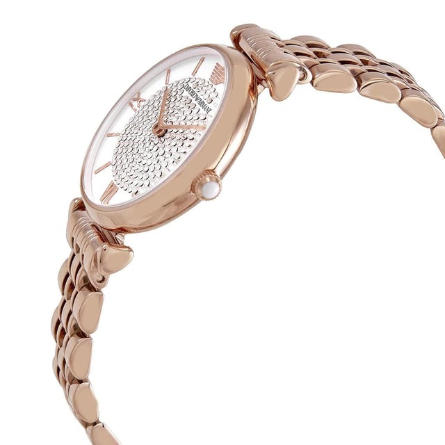 This Emporio Armani Gianni T-bar Analogue Watch for Women is the perfect timepiece to wear or to gift. It's Rose Gold 32 mm Round case combined with the comfortable Rose Gold Stainless steel watch band will ensure you enjoy this stunning timepiece without any compromise. Operated by a high quality Quartz movement and water resistant to 3 bars, your watch will keep ticking. Classic and charming  watch perfect for every lady who likes to be the centre of attention. High quality 19 cm length and 14 mm width Rose Gold Stainless steel strap with a Deployment clasp Case diameter: 32 mm,case thickness: 8 mm, case colour: Rose Gold and dial colour: White
