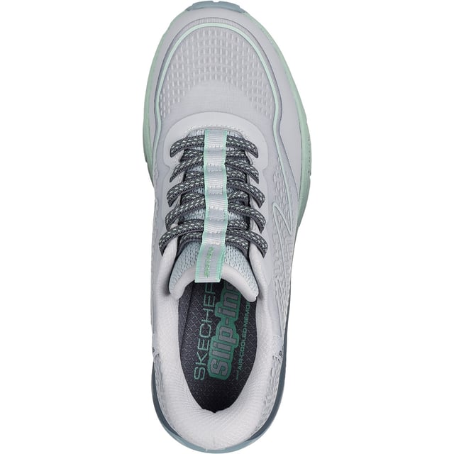 Ga de paden op in sportief gedempt comfort met Skechers Switch Back - Mist. Deze casual slip-in heeft een bovenwerk met monomesh print, een goed dempende tussenzool en een Skechers Air-Cooled Memory Foam binnenzool.