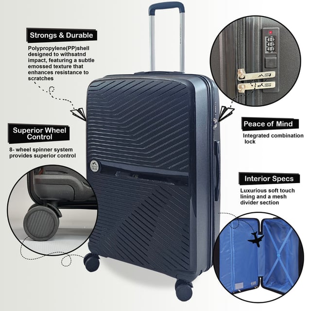 Mejora tu estilo de viaje con nuestra maleta rígida. Combinando robustez y practicidad, este equipaje cuenta con 8 ruedas de suave rodadura y un asa telescópica con botón pulsador, lo que garantiza un deslizamiento sin esfuerzo en tus viajes. Características de diseño: • Exterior llamativo para una declaración de moda. • 8 ruedas de suave rodadura y asa telescópica para una navegación perfecta. • Ruedas giratorias de 360 ​​grados sin esfuerzo para una maniobrabilidad rápida. • Cerradura de combinación integrada para mayor seguridad y tranquilidad. • Lujoso forro completo suave al tacto y bolsillo interior con cremallera para un embalaje organizado. • Fabricado con material de carcasa rígida de polipropileno ultrarresistente para mayor durabilidad. Experimente la máxima comodidad con correas de embalaje elásticas, que mantienen su ropa segura durante el tránsito. Ya sea en aeropuertos o estaciones de tren, esta maleta combina elegancia con funcionalidad para una experiencia de viaje refinada. TAMAÑOS: CABINA 20": 55 x 35 x 22 cm, 2,5 kg. 42 litros MEDIANO 24”: 65 x 44 x 25 cm, 3,3 kg. 72 litros GRANDE 28”: 76 x 50 x 29 cm, 4,2 kg. 110 litros - NOTA: Seleccione el tamaño preferido. Los tamaños se venden individualmente, no en juegos.