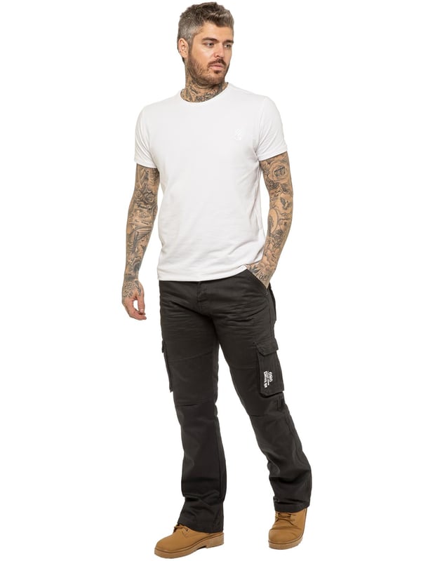 Ze ENZO Pantaloni Jeans Cargo Da Combattimento Uomo: Denim Lavaggio Nero, Taglia 32W / 34L