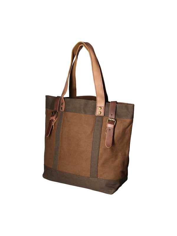 Bolso de mano de mujer de un compartimento en lona y piel genuina. Producto artesanal
