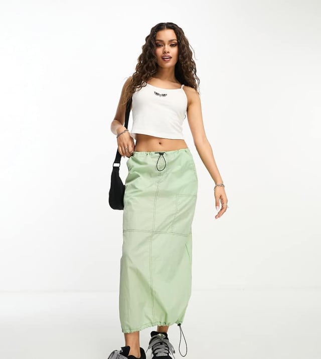 Noisy May Petite drawstring toggle maxi parachute skirt in