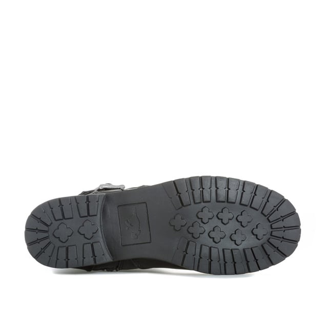 Womens Rocket Dog Berry Lewis Boots in black.<BR><BR>- Faux leather mid-calf biker boots.<BR>- Round toe.<BR>- Inner zip fastening.<BR>- Decorative buckled strap detail to sides.<BR>- Toe cap.<BR>- Comfortable textile lining.<BR>- Chunky low heel.<BR>- Treaded sole.<BR>- Embroidered Rocket Dog logo to side.<BR>- Heel height 0.8in (2cm) approximately.<BR>- Boot height 12.4in (31.5cm) approximately.<BR>- Synthetic upper  Textile lining  Synthetic sole.     <BR>- Ref: BERRYLS<BR><BR>Measurements are intended for guidance only.