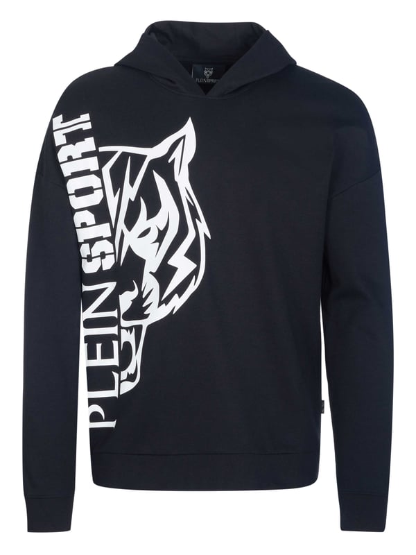 52% Cotton, 48% Polyester; Plein Sport pullover;  Model: FIPSC131298;  High quality manufacturing;  Soft cotton blend;  Hood;  Long sleeves ;  Plein Sport logo details