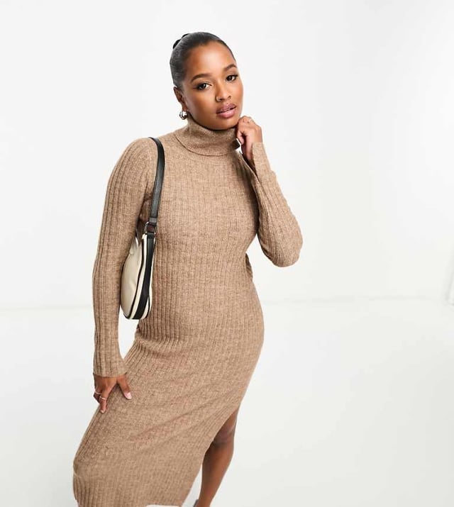 chinese dress ladies Rent ASOS DESIGN Petite Supersoft Long Sleeve Wrap Around Detail Maxi Dress  In Black Space Dye main image 0