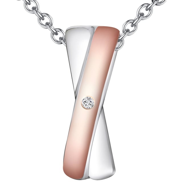 There is hardly any stronger proof of love than this timeless diamond necklace from Rafaela Donata. The chain itself consists of delicate anchor chains made of glossy -polished 925 sterling silver and can be easily opened and closed using the carabiner closure. Her rhodium -ily and partially rosé -gold pendant symbolizes two different people who have agreed with each other's eternal oath of love and appear as a strong unit. This impression is still being confirmed by the diamond placed in the middle, whose breathtaking beauty shines indefinitely.