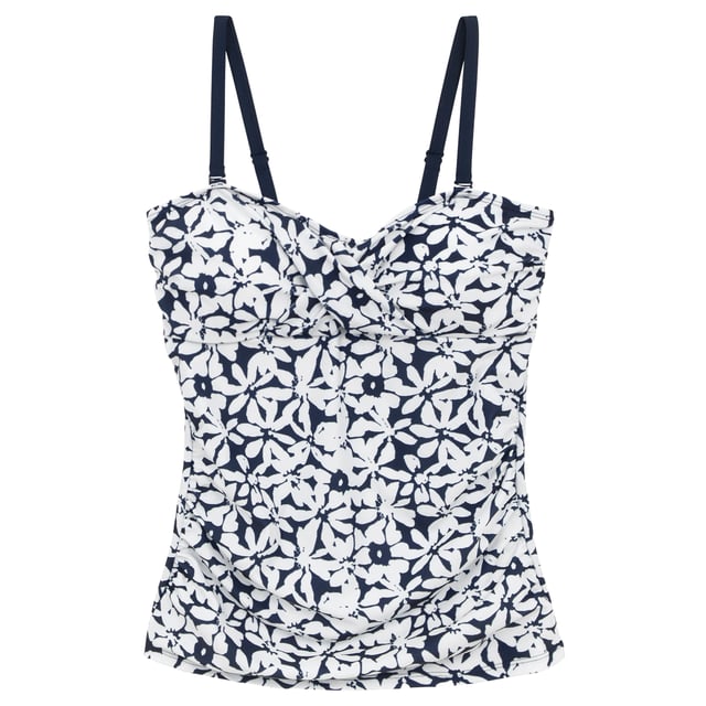 85% Gerecycleerd Polyester, 15% Elastaan. Ontwerp: Overal bloemetjesbedrukking. 200gsm. Bevestiging: Trek aan de achterkant. Hals: Liefje. Verstelbare band, niet met draad gevoerde cups, afneembare bandjes, buikbandje. Stoftechnologie: Duurzaam, Stretch. Zonneschatting: UPF 50+.