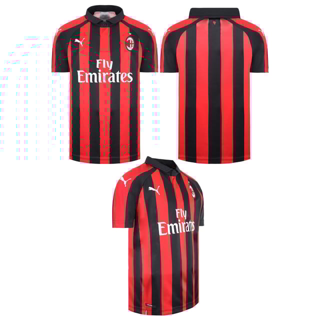 Puma AC Milan Korte Mouw Kraag Zwart/Rood Kinder Voetbalshirt Thuis 754421 06