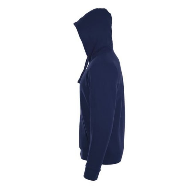 Mens hoodie. Drop shoulder style. Brushed back fleece. Hood with self fabric drawcord. Full length front zip. Two front pockets. Ribbed cuffs and hem. 260gsm. Fabric: 50% Cotton, 50% Polyester. Mens Chest (to fit inches): S(36/38), M(38/40), L(41/42), XL(43/44), XXL(45/47).