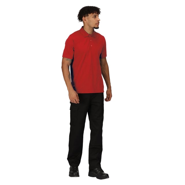 65% Polyester, 35% Cotton. Fabric: Pique. Design: Plain. Neckline: Polo Neck, Turn Down Collar. Sleeve-Type: Short-Sleeved. Fabric Technology: Hardwearing. 3 Button Placket.