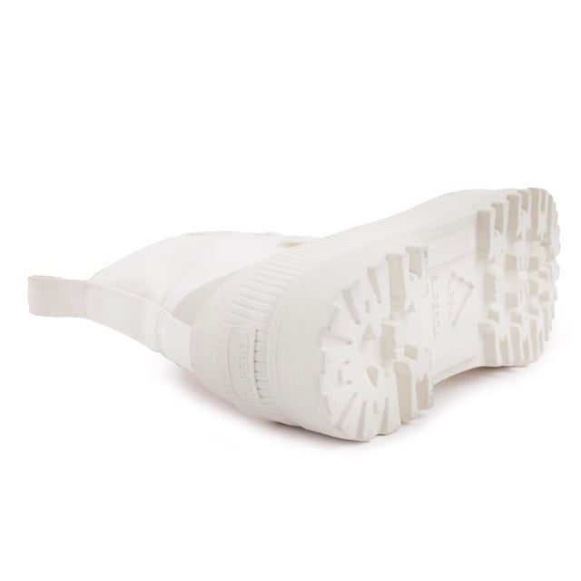Bring Some Life And Retro Vibe Into Your Trainer Collection, With The Hi-top Alpina Women's Lace Up From Italian Brand Superga. Crafted From Breathable, Strong Cotton Canvas, The Stylish White Booties Are Finished With A Vulcanised, Thick Moulded Rubber Sole, Superga Logo And Branded Eyelets.