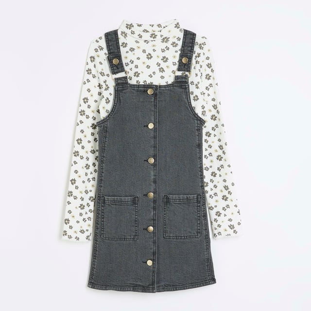 River island denim best sale pinafore dress