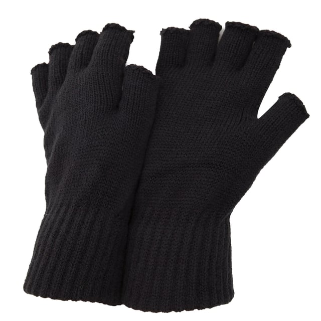 Mens fingerless winter gloves. Protects hands from the cold whilst allowing for optimum dexterity. Choice of 4 colours. One size. 96% Acrylic, 3% Polyester, 1% Elastic. Machine washable.
