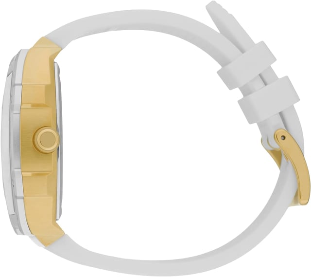 This Ice Watch Ice Boliday - White Gold Multi Dial Watch for Men is the perfect timepiece to wear or to gift. It's Gold  Tonneau case combined with the comfortable White Silicone watch band will ensure you enjoy this stunning timepiece without any compromise. Operated by a high quality Quartz movement and water resistant to 5 bars, your watch will keep ticking. Stand out from the crowd with the ICE boliday - White gold. Its pure, immaculate white hue evokes the freshness of snowy landscapes, adding a touch of sophistication to your style. This Multi Dial watch has a calendar function: Day-Date as well as 24-hour Display , Luminous Hands and Luminous Numbers High quality 21 cm length and 21 mm width White Silicone strap with a Buckle Case measurement: 39 X 50 mm,case thickness: 12 mm, case colour: Gold and dial colour: White