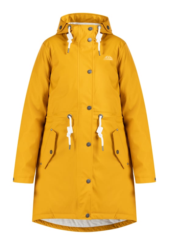 Ganz gleich, ob nass oder kalt, mit dem urban rain Regenparka von ICEBOUND können Sie den ungemütlichen Herbst- und Wintermonaten gelassen entgegen sehen. Der trendige Friesennerz überzeugt mit warmer Wattierung, während das beschichtete Obermaterial, samt versiegelter Nähte, alle Nässe auf Abstand hält. Für einen besonders angenehmen Tragekomfort sorgt zudem ein weiches Jersey-Innenfutter in Melange-Tönen sowie der praktische 2-Wege-Reißverschluss, der mit einer Druckknopfleiste verdeckt ist, und so für weiteren Schutz sorgt. Ebenso gut durchdacht sind die seitlichen Eingrifftaschen, die dank Reißverschluss und schräger Patten für Trockenheit sorgen. In puncto Optik überzeugt der Mantel durch seine praktische Länge mit abgerundetem Rückenteil sowie durch die Taillenkordel, mit der der Mantel mittig enger gezogen werden. Abgerundet wird das Modell durch die Kapuze, die durch die Kordel und die Logo-Ösen optisch, wie funktional verstärkt wird.  Regenmantel mit Wattierung