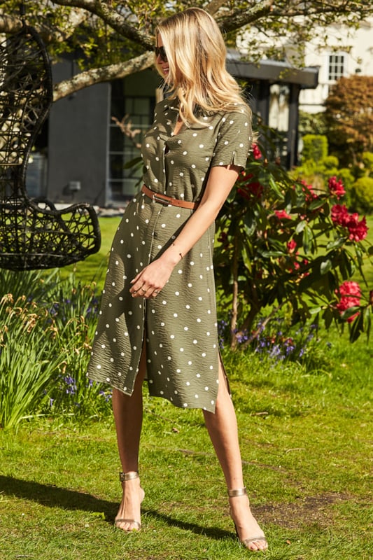 Green spot shirt dress top