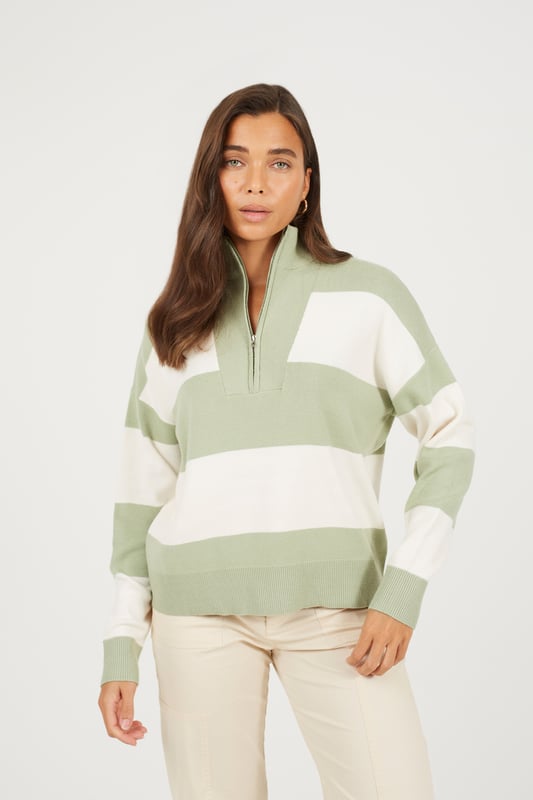 Stay cosy this season with this striped half zip jumper from Brave Soul. This comfy yet stylish design features a high neck with half zip fastening, all over chunky striped pattern and ribbed collar, cuffs and hem. Throw on over any casual outfit to complete the look. Model wears UK size S.