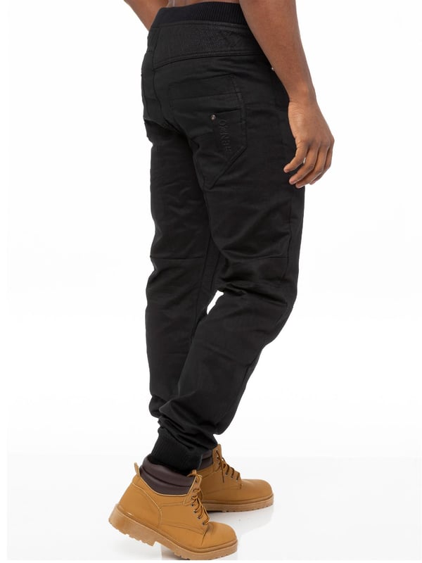 Enzo Mens Denim Cuffed Jogger Jeans Black