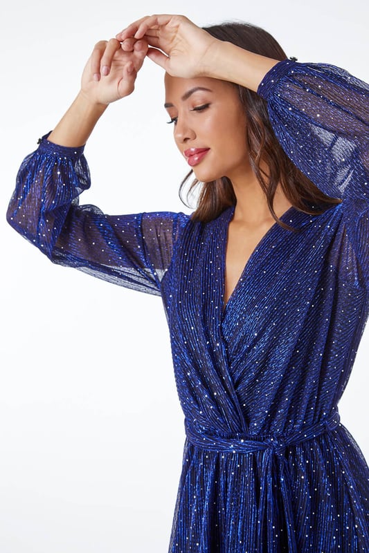 Shimmer Plisse Wrap Dress