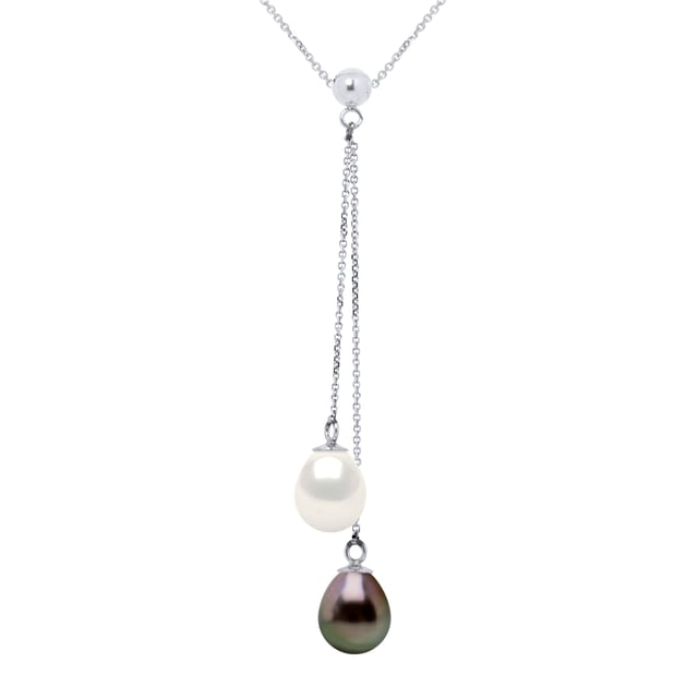 Necklace You & Me Real gekweekte parel TAHITI - Kwaliteit A + - Pearl FRESHWATER - Kwaliteit AAAA + - Peren 7-8 mm - Chain Convict White Gold 375 duizendste - Lengte 42 cm - Wordt geleverd in een koffer met een certificaat van echtheid en een internationale garantie - Al onze juwelen zijn gemaakt in Frankrijk.