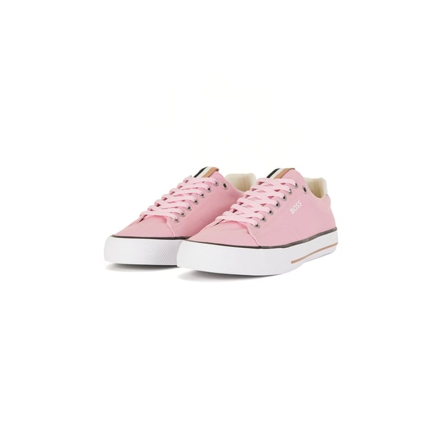 Men's BOSS Aiden Tennis Trainers. Sleek, low profile, BOSS' Aiden tennis trainers are crafted from crisp canvas with vulcanised rubber soles to support outdoor impact. The label's signature beige, black and white grosgrain trim is showcased on the tongue.