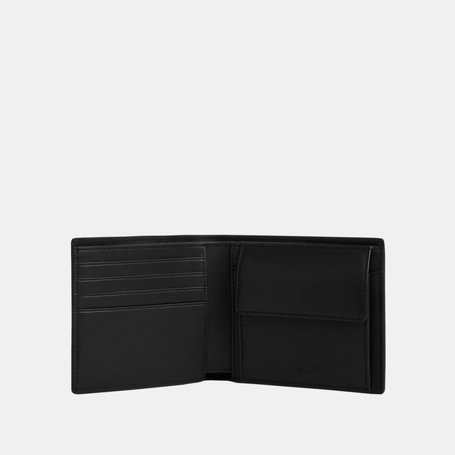 Coin Wallet in Signature Embossed Leather, Four credit card slots
 Full-length bill compartment
 Snap coin pocket,  Length: 11.00 cm,  Width: 2.00 cm,  Height: 9.50 cm