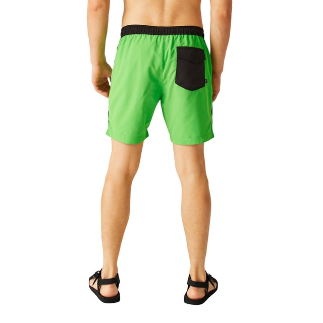100% Polyester. Lining: Mesh. Fabric: Microfibre. Design: Colour Block, Logo, Printed, Text. Pockets: 1 Back Pocket, Flap Closure, 1 Security Pocket, Inner. Fastening: Pull-On. Branded Tab. Fabric Technology: Quick Dry, UV Protection. Waistline: Drawcord, Elasticated. Sustainability: Made from Recycled Materials. Sun Rating: UPF 40+.