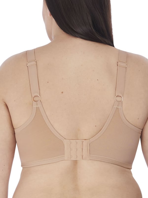 Elomi Smooth Underwired T-Shirt Bra in Sahara. Moulded with non-stretch tulle and narrow set back straps. Product is made of 40% Nylon/Polyamide, 24% Elastane, 36% Polyester and is hand-wash only.