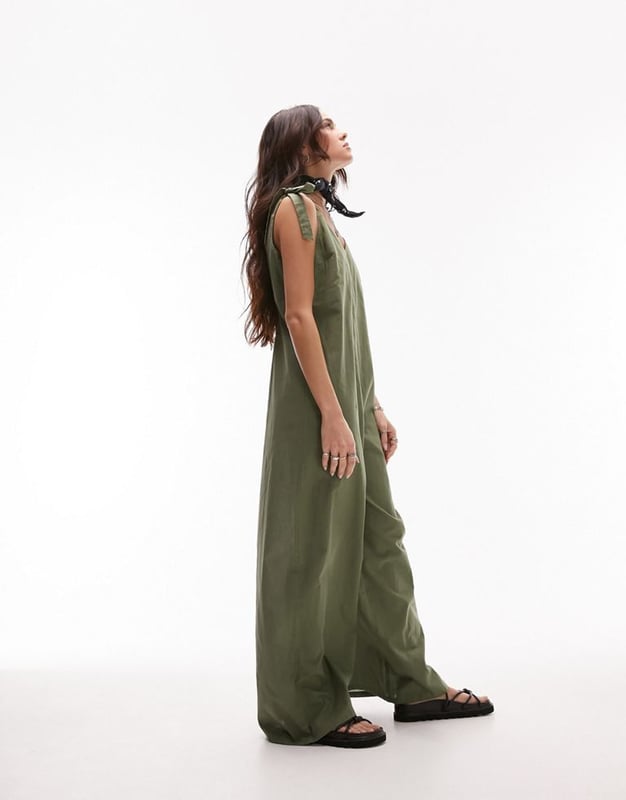 Topshop khaki jumpsuit on sale