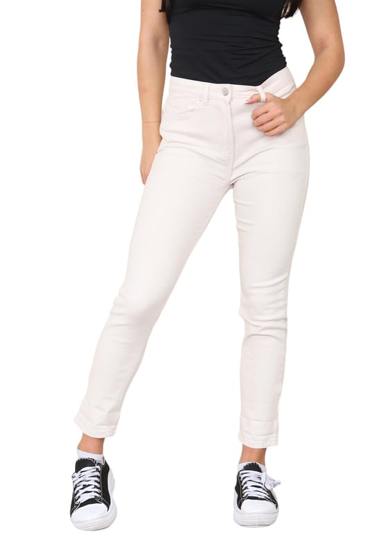 M&Co Womens High Rise Tapered Straight Leg Mom Jeans in Beige