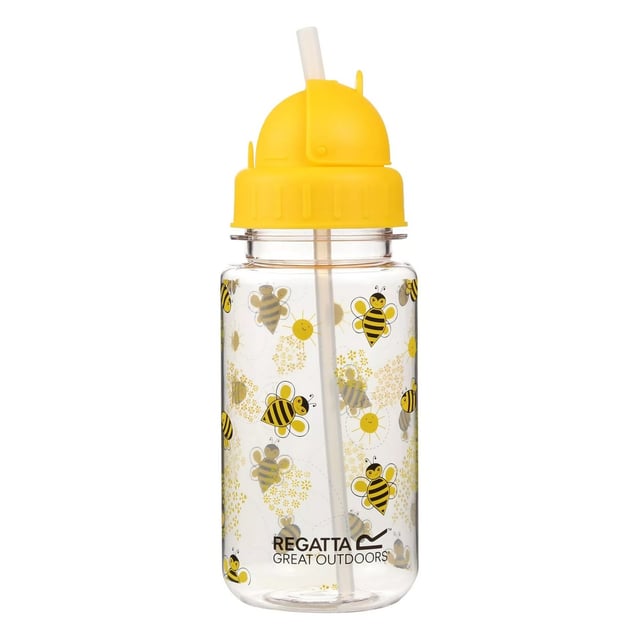 80% Tritan, 10% Polypropylene, 10% Silicone. BPA Free, Durable, Lightweight, Reusable. Design: Bee. Flip Up Straw, Screw Top Lid. Capacity: 300ml.