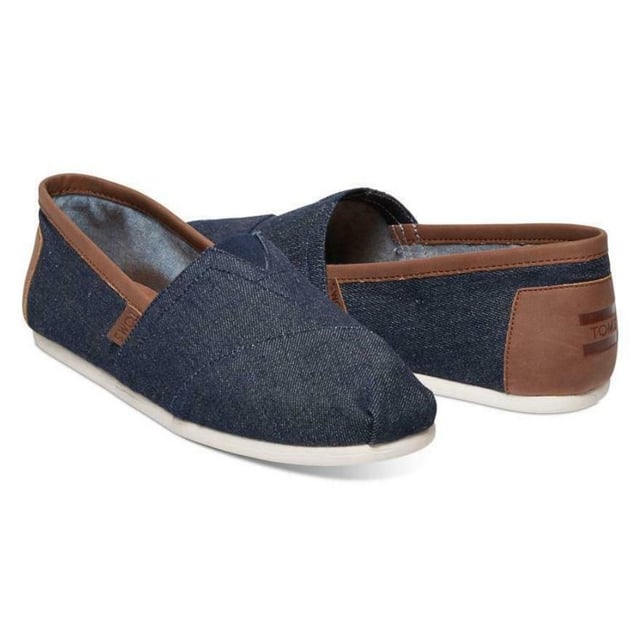 Toms Classic Dark Denim Synthetic Leather Trim Mens Espadrilles