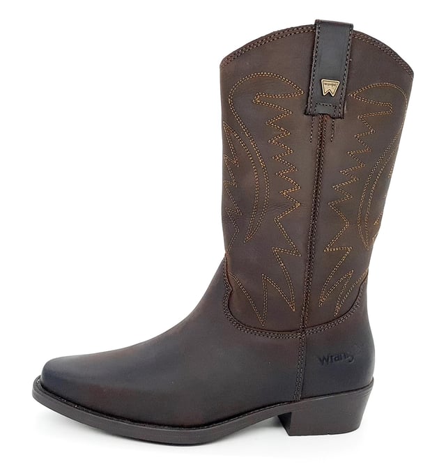 Wrangler Tex Hi Mens Leather Dark Brown Mens Biker Chelsea Cowboy Boots
