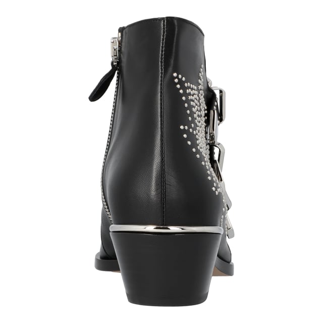 Stiefelette Absatzhöhe: 4 cm  
Effektive Absatzhöhe: 3 cm  

- Obermaterial: Nappaleder von Schafen  
- Absatz: mehrschichtiges Kalbsleder  
- Sohle: Kalbsleder  
- Futter: Kalbsleder