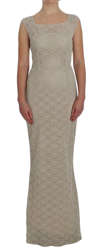 Marke: Dolce & Gabbana  
Stil: Floral Ricamo Cutout Langes Maxikleid  
Modell: Langes Sheath Maxikleid  
Farbe: Beige  
Verschluss: Rückenreißverschluss  
Logodetails  
Hergestellt in Italien  
Material: 100% Baumwolle  
Exklusive und hochwertige Handwerkskunst