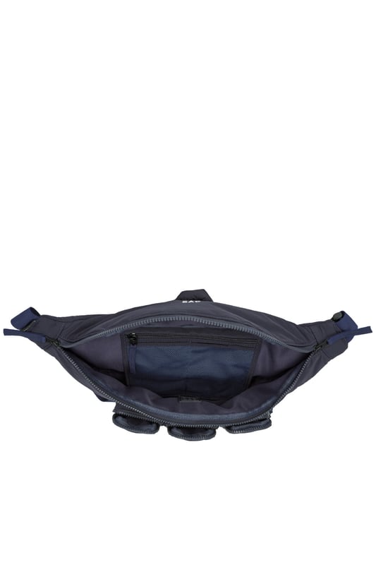The perfect practial edition to any outfit. This unique triple-pocket design sling bag has enough internal and external space to carry all your every day essentials. Features: , Padded lightweight nylon, Water resistant, Zip top opening to main compartment, ARTSAC screen printed logo, Triple front zip pocket with loops, Internal zip pocket, External rear zip pocket, Top grab handle, 2 Mobile phone internal net pockets, Adjustable shoulder strap allowing backpack styling or bum bag styling Style Ref: 52014 NAVY
