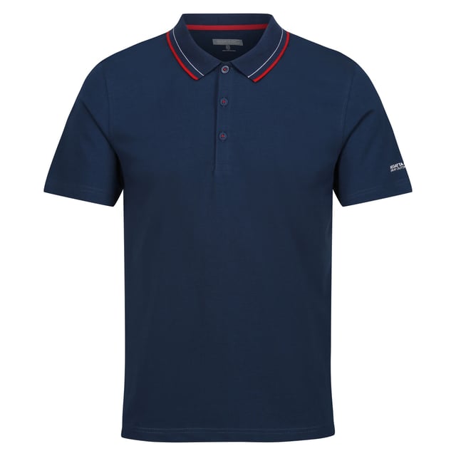 100% Cotton. Fabric: Coolweave. Design: Logo. Fastening: Button. Neckline: Contrast Stripe, Turn Down Collar. Sleeve-Type: Short-Sleeved. Fabric Technology: Breathable. 3 Button Placket. 160gsm. Sustainability: BCI Approved, Sustainable Materials. S: 38 in. M: 40 in. L: 42 in. XL: 44 in. XXL: 48 in. 3XL: 51 in. 4XL: 54 in. 5XL: 57 in.