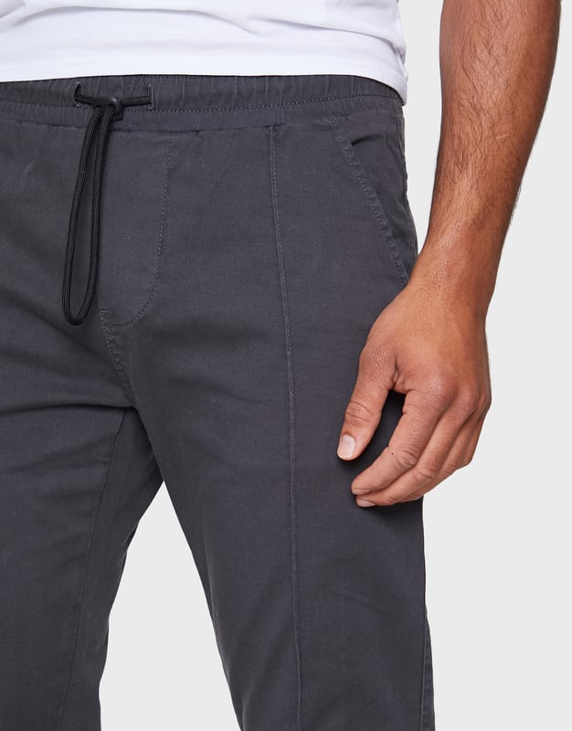 Charcoal Metro Cuffed Casual Trousers With Stretch