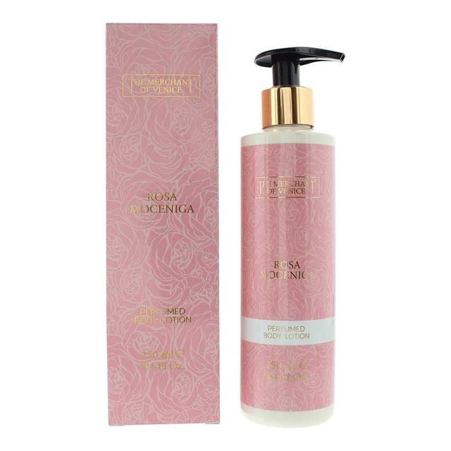 The Merchant of Venice Rosa Moceniga Perfumed Body Lotion is a luxurious body lotion that combines nourishment with an enchanting fragrance. Infused with the exquisite scent of Rosa Moceniga, this body lotion envelops your skin in a sophisticated and alluring aroma that lingers delicately throughout the day. Formulated with moisturizing ingredients, it deeply hydrates and softens your skin, leaving it feeling silky-smooth and supple. The lightweight texture absorbs quickly without greasiness, ensuring comfort and a luxurious finish after each use.