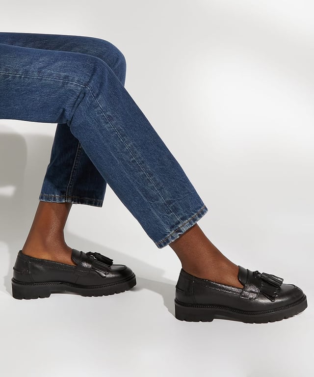 Dune Ladies Guardian Leather Fringe Trimmed Loafers