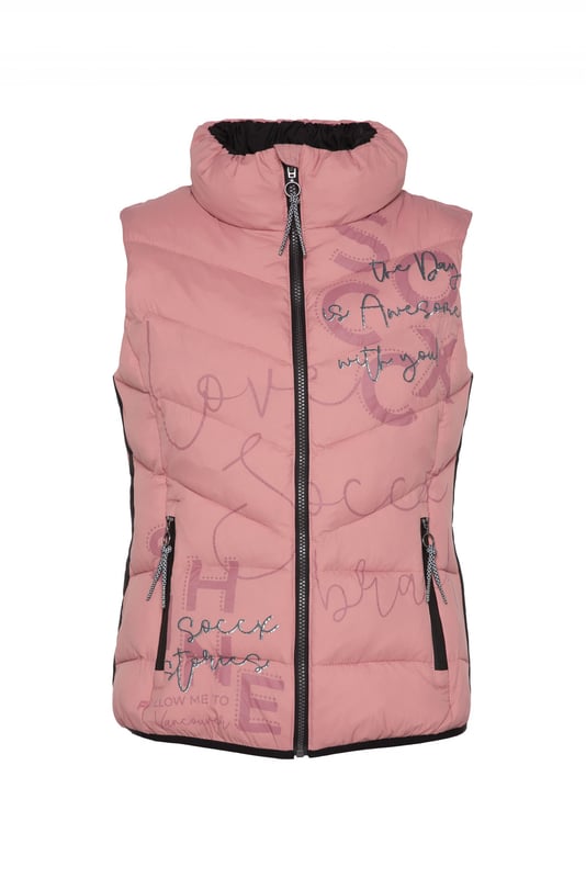 Een decoratieve logoprint siert de voorkant van het gewatteerde vest van SOCCX voor dames. Ook staat er een kleine print op de bovenrug. Het vest voelt heerlijk licht aan, heeft contrasterende strepen aan de zijkanten en een elastische boord. Ook is het voorzien van praktische zakken met rits. Zeer aangenaam om te dragen, comfortabel en sportief gesneden tegelijk. Kan met veel kledingstukken worden gecombineerd.