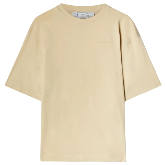 Manténgase elegante con esta camiseta Off-White Beige. Con un logotipo icónico en el pecho, esta camiseta seguramente dará que hablar. ¡Demuestra tu estilo único!, Logotipo Off-White, Camiseta Off-White Beige, 100% Algodón, Hecho en Portugal, Cuello Redondo, Streetwear, Manga Corta, Camiseta Beige