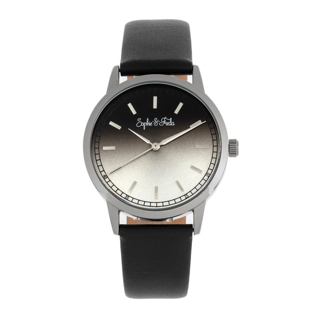 Polished Alloy CaseÂ ; Quartz MovementÂ ; Non-Glare Scratch-Resistant Mineral CrystalÂ ; Custom Ombre Dial; Logo Engraved Stainless Steel Caseback; Genuine Leather Strap; Logo-Engraved Stainless-Steel Clasp; 36mm Case DiameterÂ ; 3ATM Water Resistance;