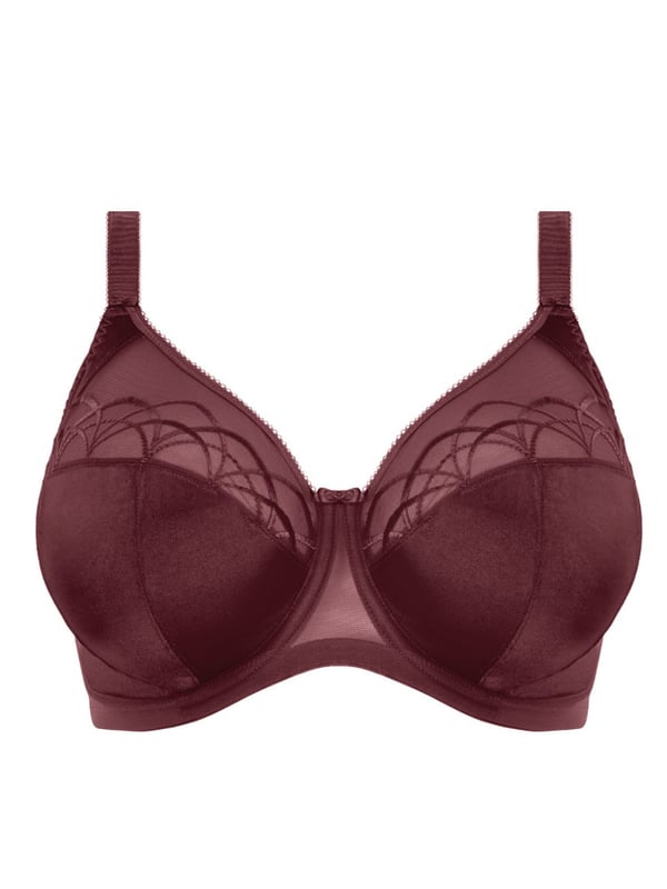 Elomi Cate Full Cup Underwired Bra. With a three piece cup, side support panel and a sheer embroidered top cup. Product is hand wash only.