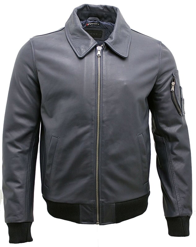 Invest in this timeless leather jacket, crafted from real cow hide leather. This bomber jacket features a classic shirt collar and is short in length and features 3 external zipped pockets for added practicality. To help provide a more customized fit the jacket features a ribbed hem and cuffs. Lend a sleek touch to your wardrobe with this simple yet smart and durable leather jacket