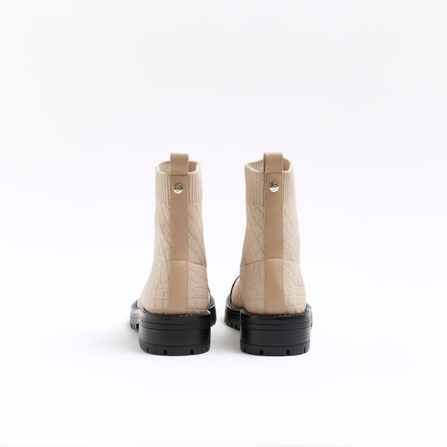 River Island Womens Sock Boots Cream Wide Fit Quilted