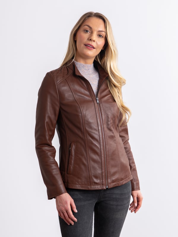 Applethwaite Hooded Leather Jacket in Cognac