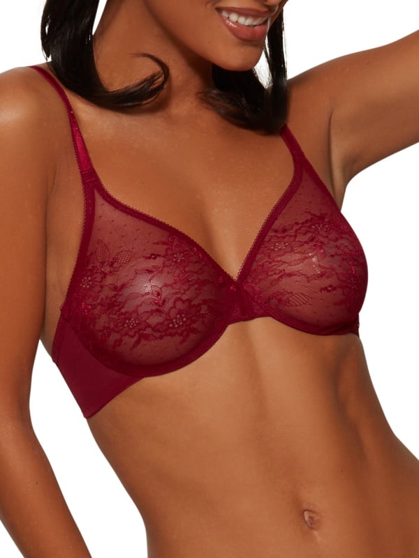 Glossies Lace Sheer Bra - Red